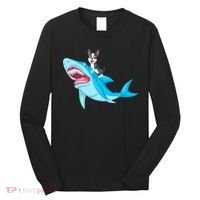 Boston Terrier Riding Shark Long Sleeve Shirt thumb 0