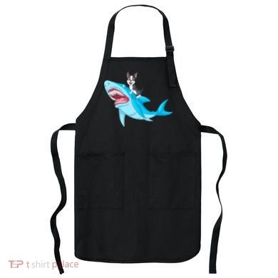 Boston Terrier Riding Shark Apron