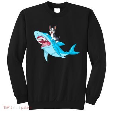 Boston Terrier Riding Shark Sweatshirt