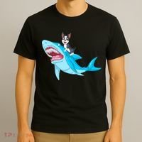 Boston Terrier Riding Shark T-Shirt thumb 3