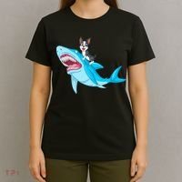 Boston Terrier Riding Shark T-Shirt thumb 4