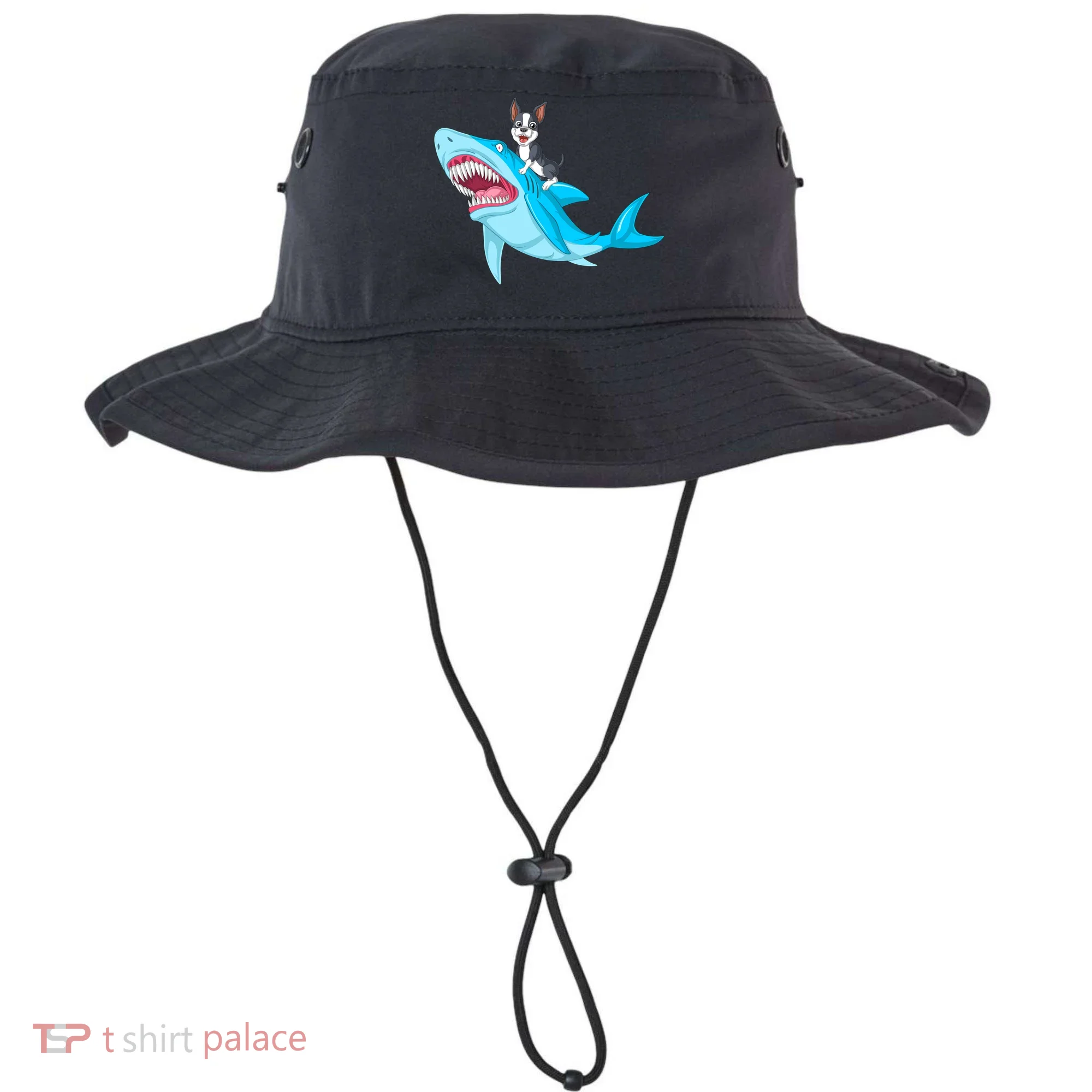 Boston Terrier Riding Shark Bucket Hat