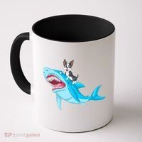 Boston Terrier Riding Shark Coffee Mug thumb 0