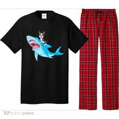 Boston Terrier Riding Shark Pajama Set