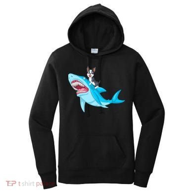 Boston Terrier Riding Shark Women's Hoodie