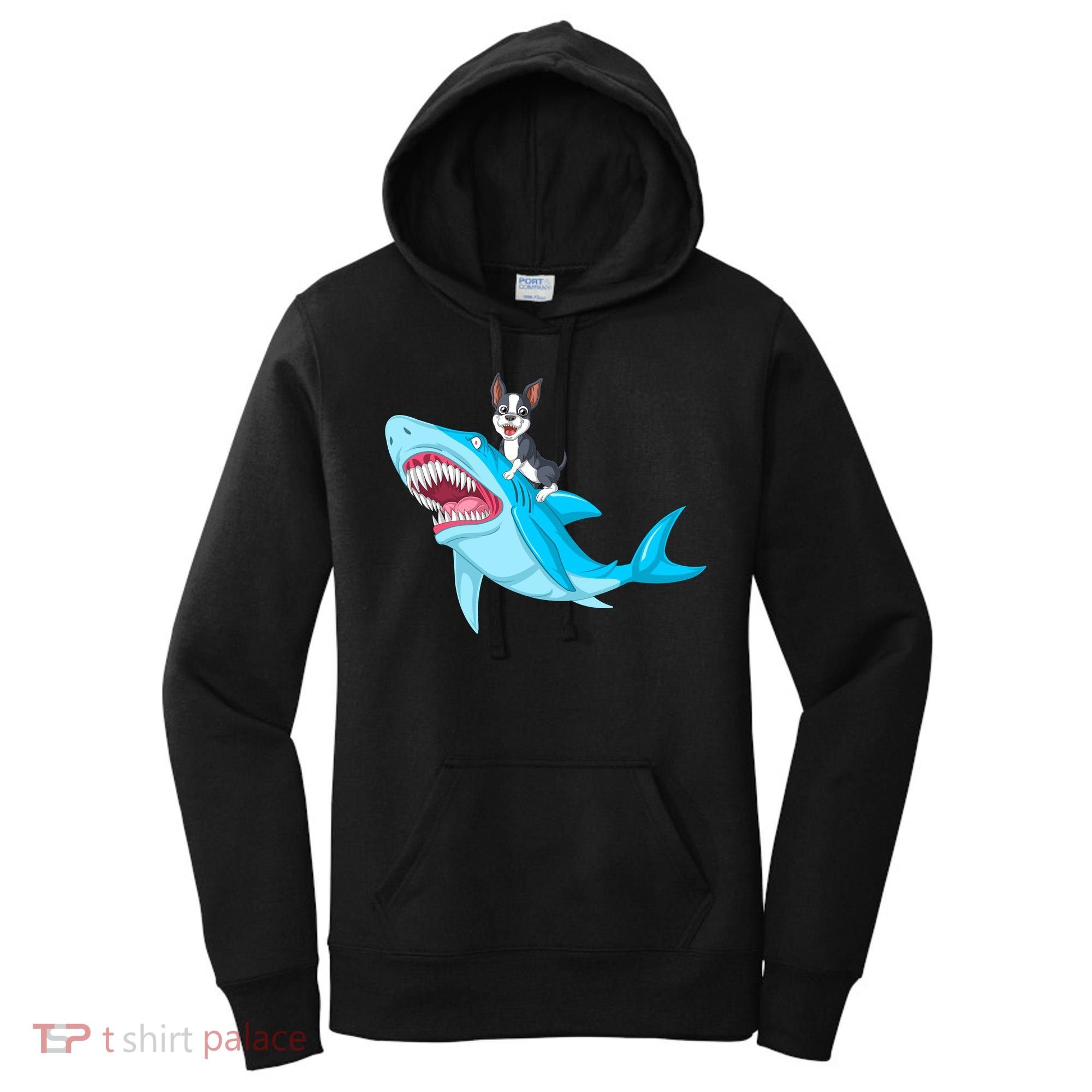 Boston Terrier Riding Shark Women's Hoodie