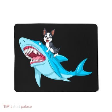 Boston Terrier Riding Shark Mousepad