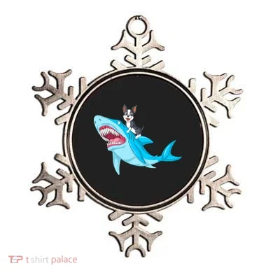 Boston Terrier Riding Shark Ornament