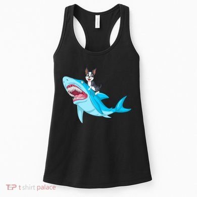 Boston Terrier Riding Shark Women's Tank Top