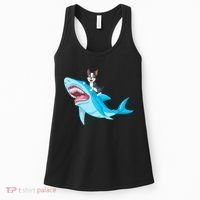 Boston Terrier Riding Shark Women's Tank Top thumb 0