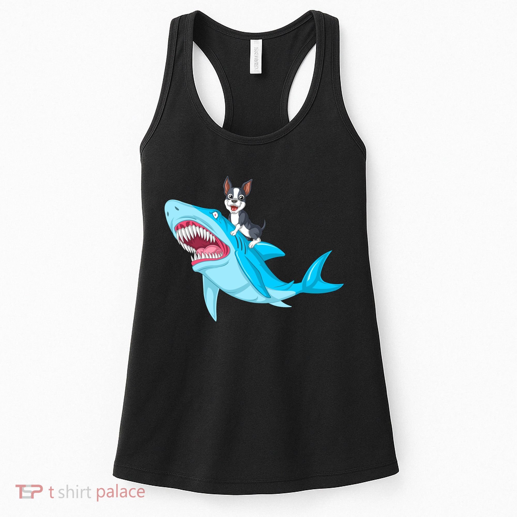 Boston Terrier Riding Shark Women's Tank Top