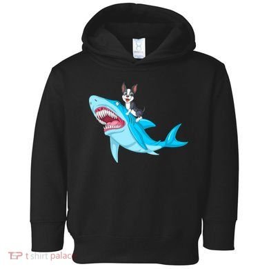Boston Terrier Riding Shark Toddler Hoodie