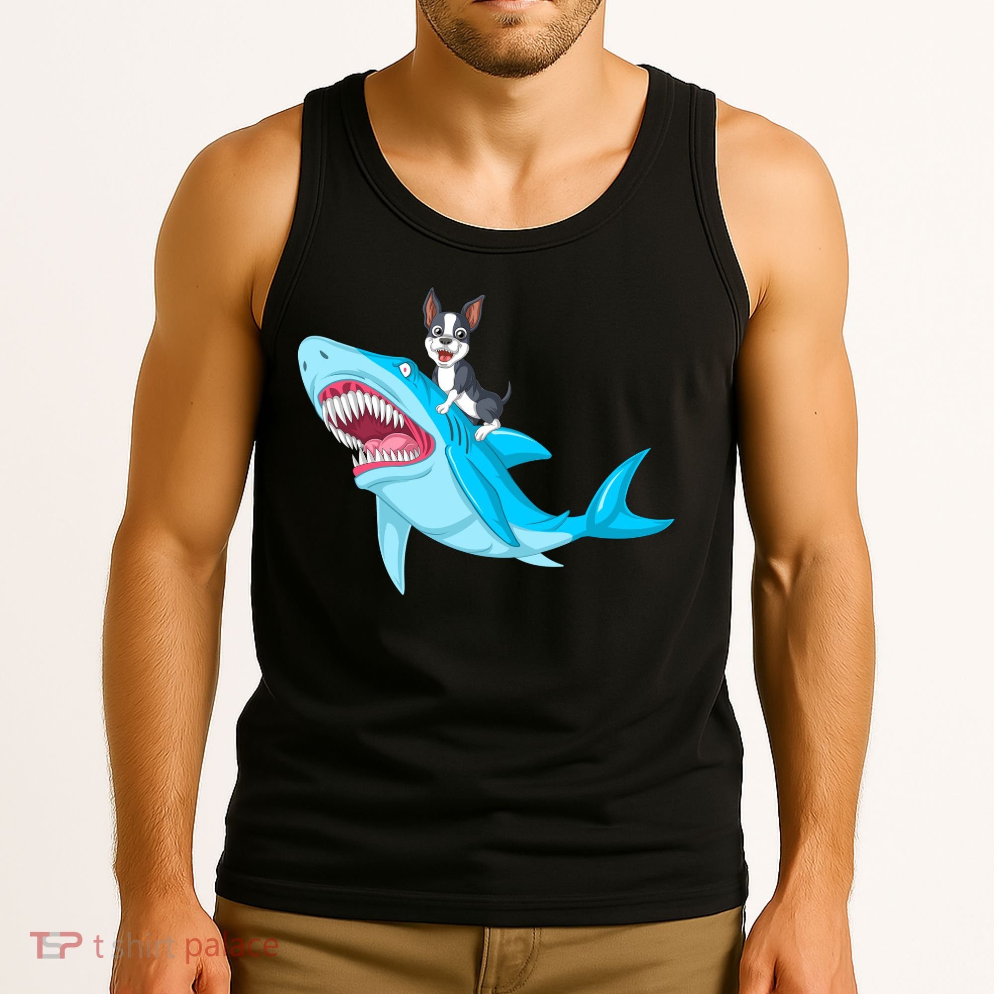 Boston Terrier Riding Shark Tank Top