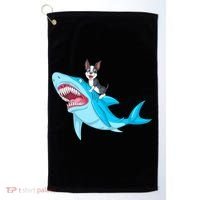 Boston Terrier Riding Shark Golf Towel thumb 0