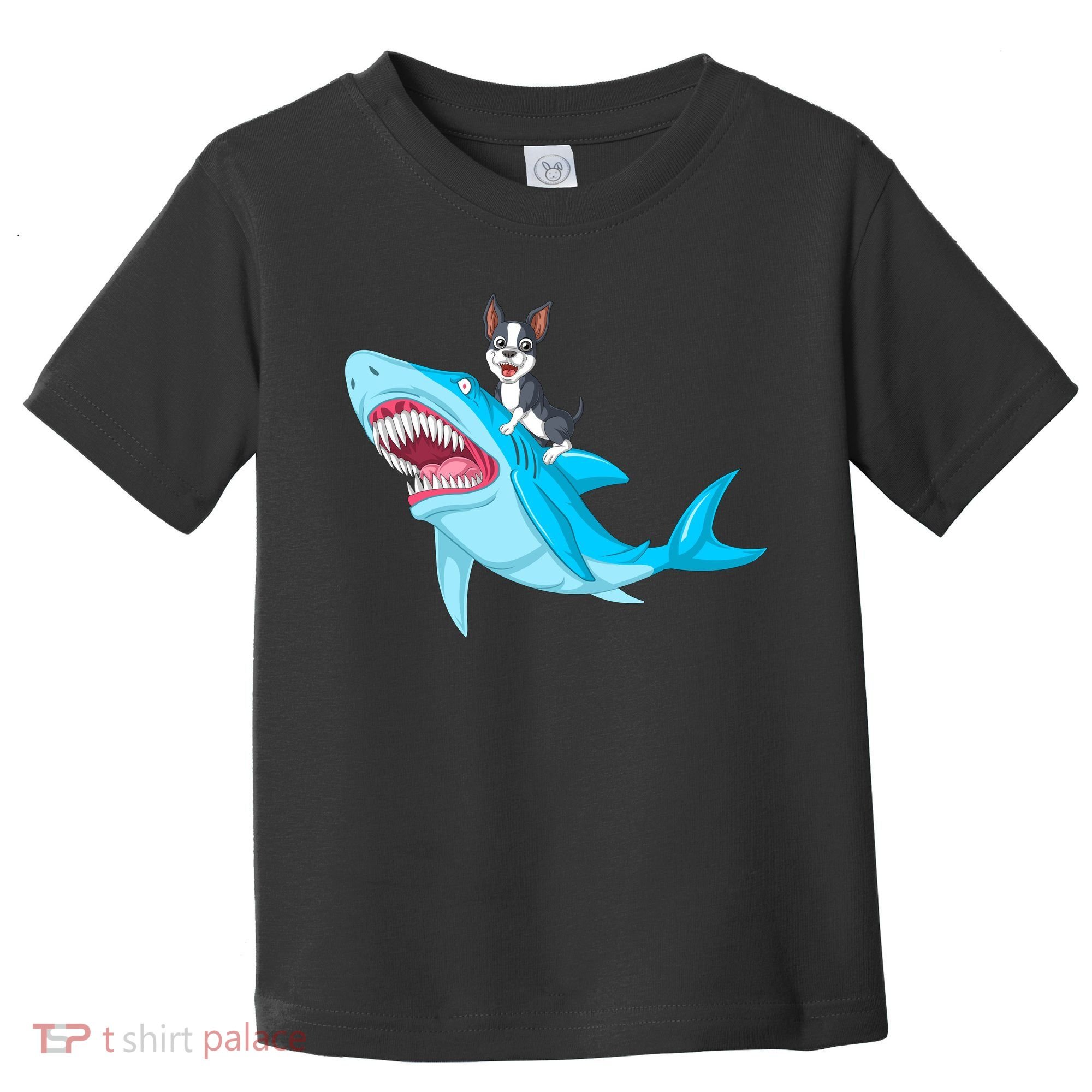 Boston Terrier Riding Shark Toddler T-Shirt
