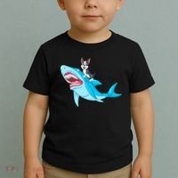 Boston Terrier Riding Shark Toddler T-Shirt thumb 2