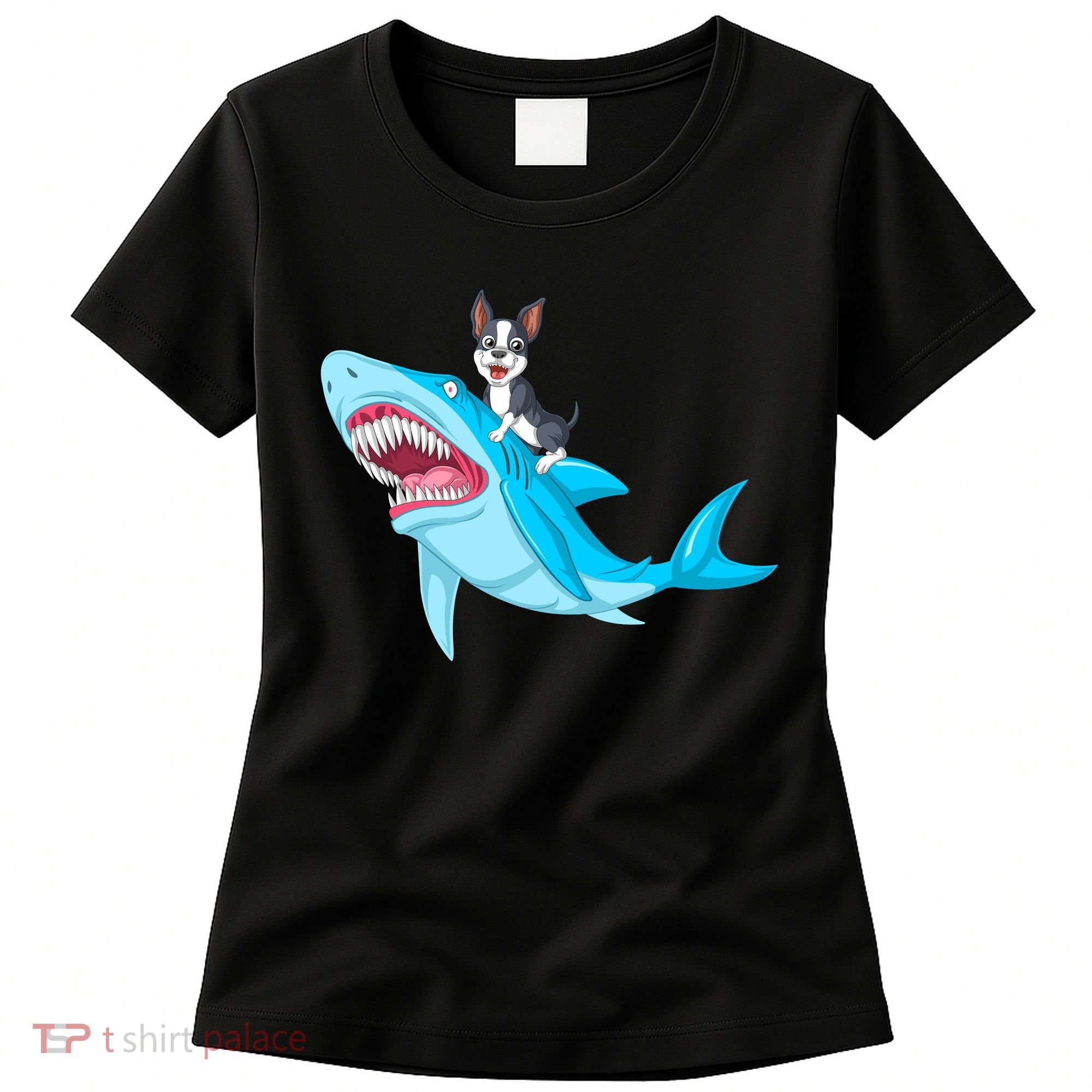 Boston Terrier Riding Shark Women's T-Shirt