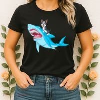 Boston Terrier Riding Shark Women's T-Shirt thumb 2
