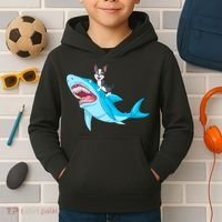 Boston Terrier Riding Shark Kids Hoodie thumb 2