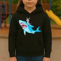 Boston Terrier Riding Shark Kids Hoodie thumb 3
