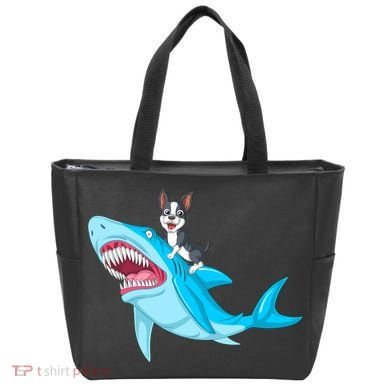Boston Terrier Riding Shark Tote Bag