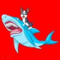 Boston Terrier Riding Shark Santa Hat thumb 1