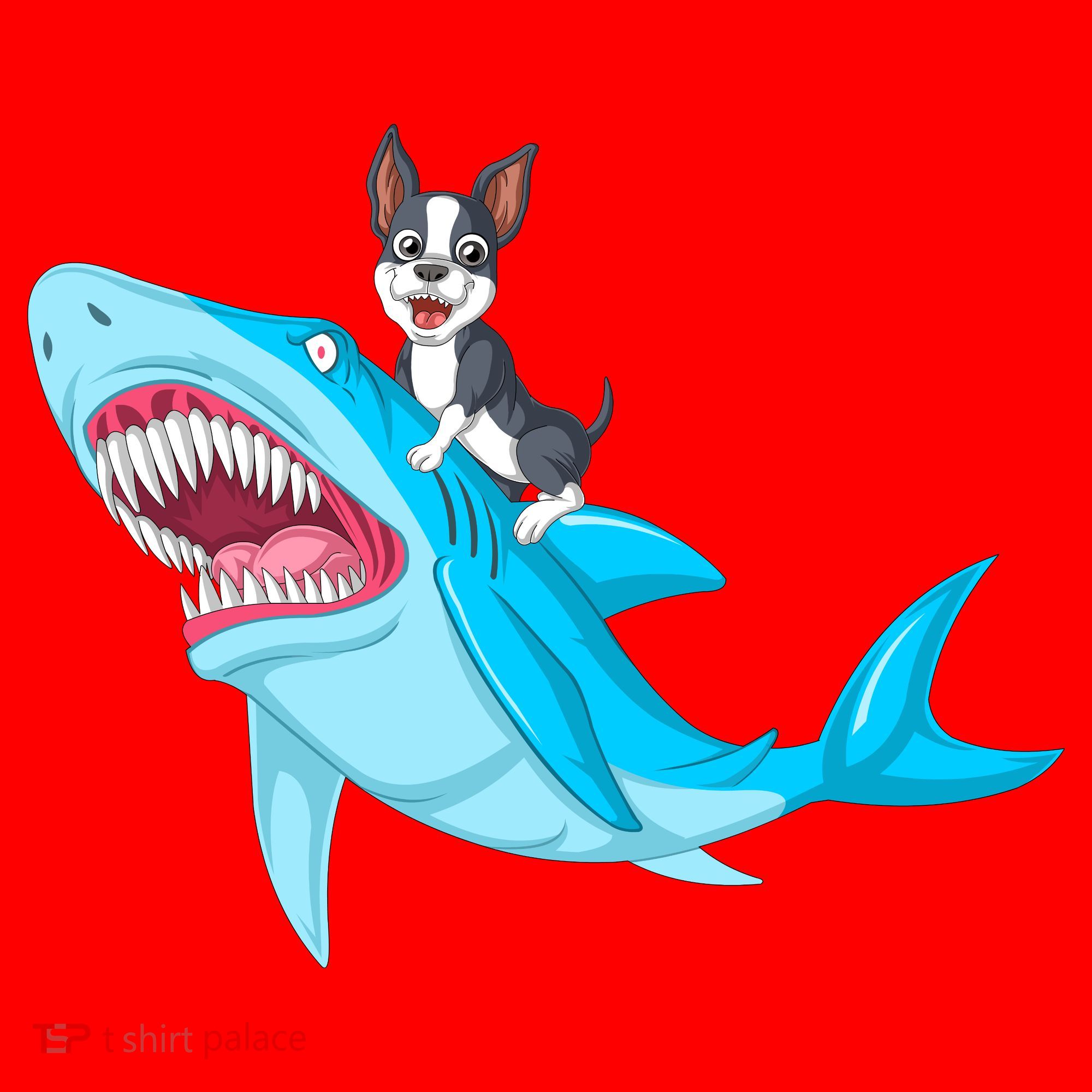Boston Terrier Riding Shark Santa Hat