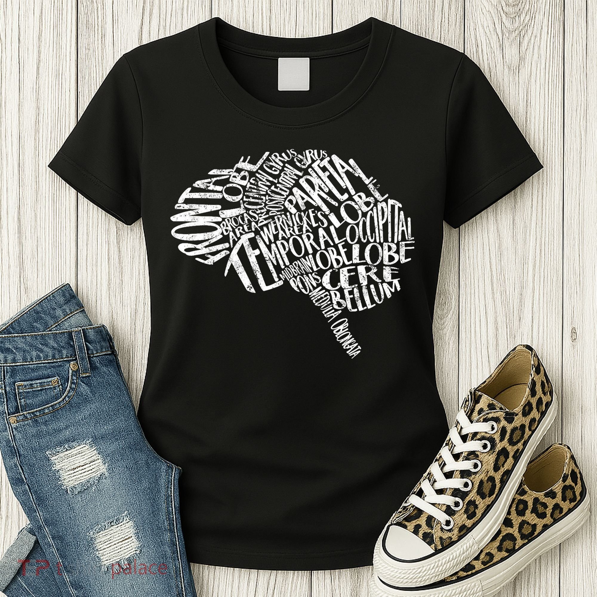 Brain Typography Rn Neuroscience Nurse Neurologist Women's T-Shirt