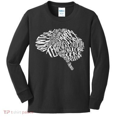 Brain Typography Rn Neuroscience Nurse Neurologist Kids Long Sleeve Shirt