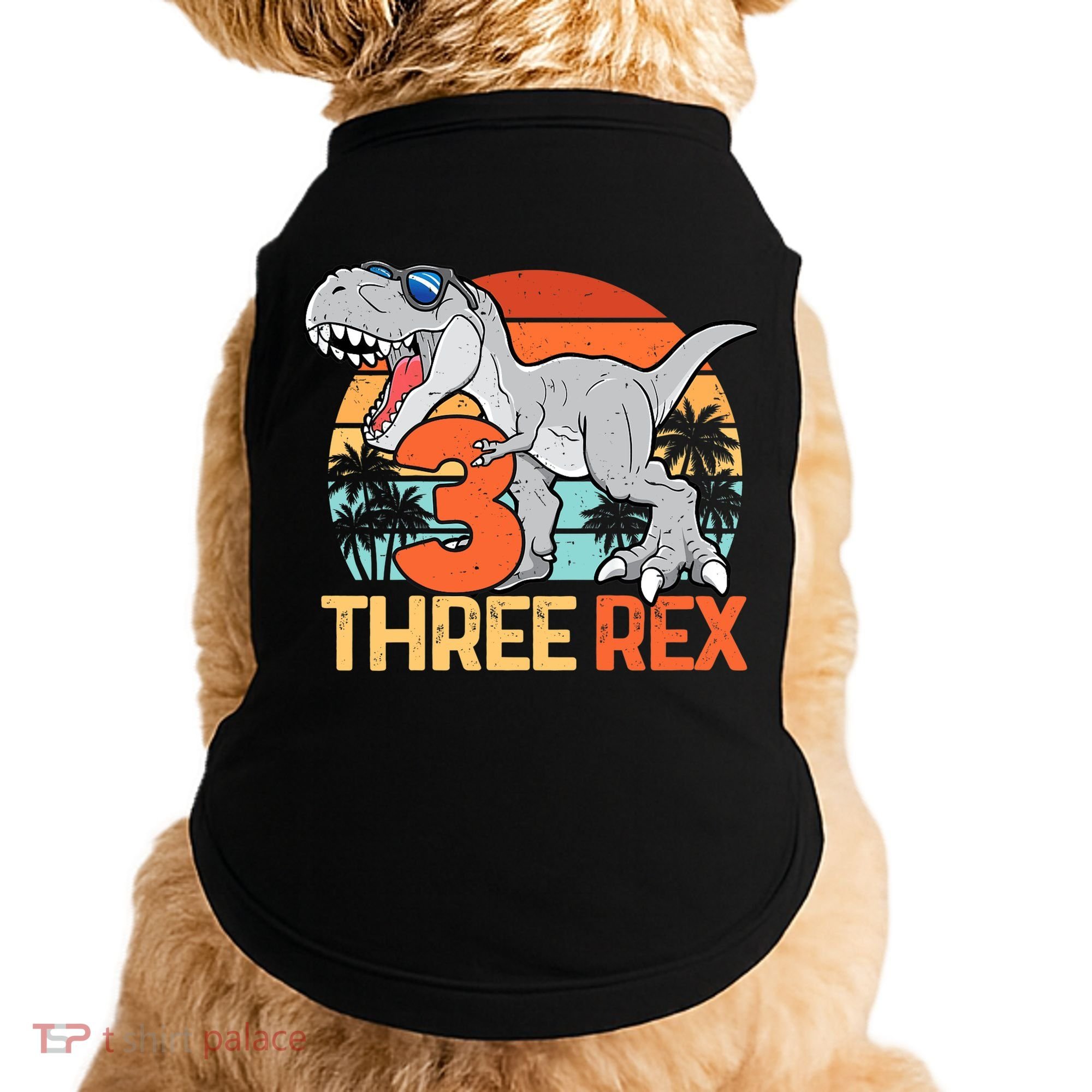 Boy Three Rex 3rd Birthday Third Dinosaur 3 Year Old Doggie Tank
