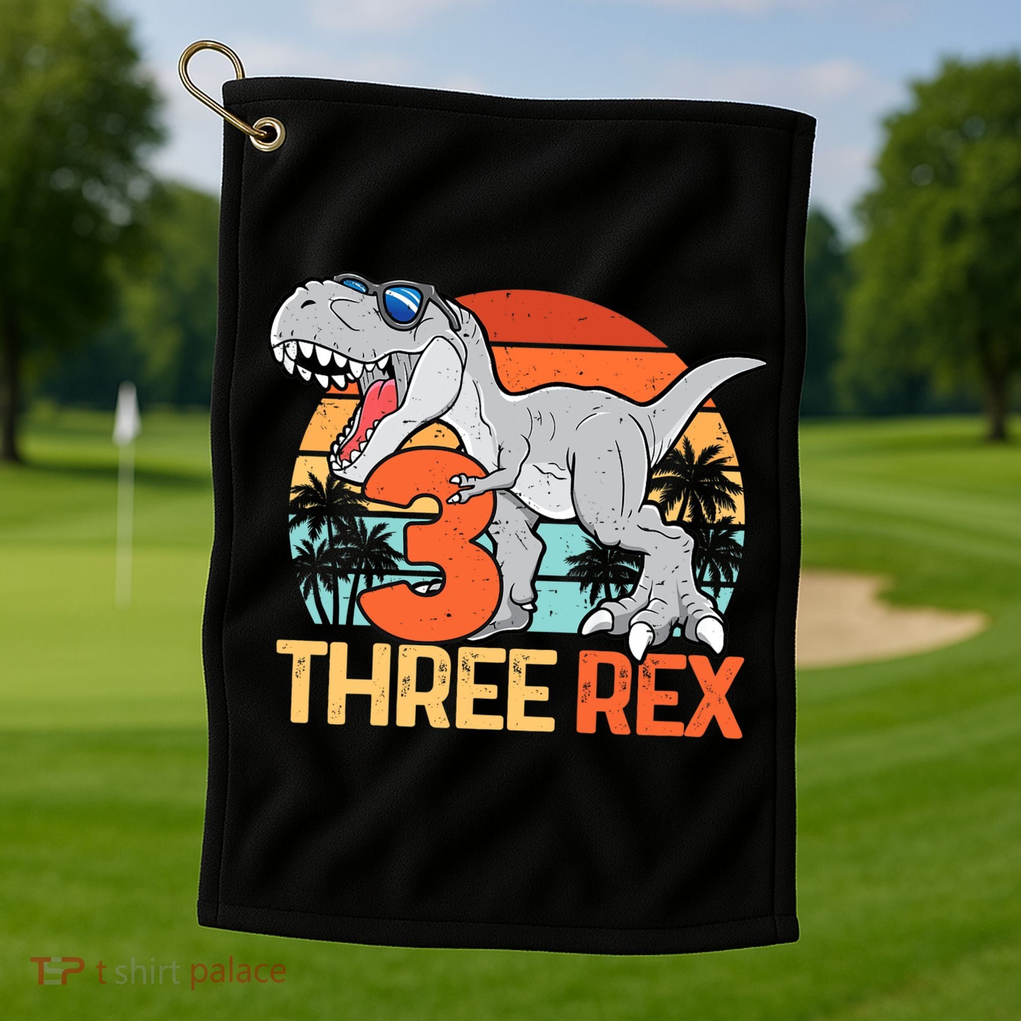Boy Three Rex 3rd Birthday Third Dinosaur 3 Year Old Golf Towel