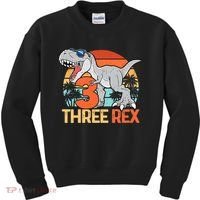 Boy Three Rex 3rd Birthday Third Dinosaur 3 Year Old Kids Sweatshirt thumb 0