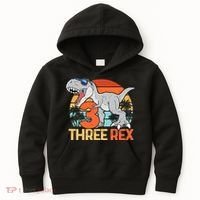 Boy Three Rex 3rd Birthday Third Dinosaur 3 Year Old Kids Hoodie thumb 0