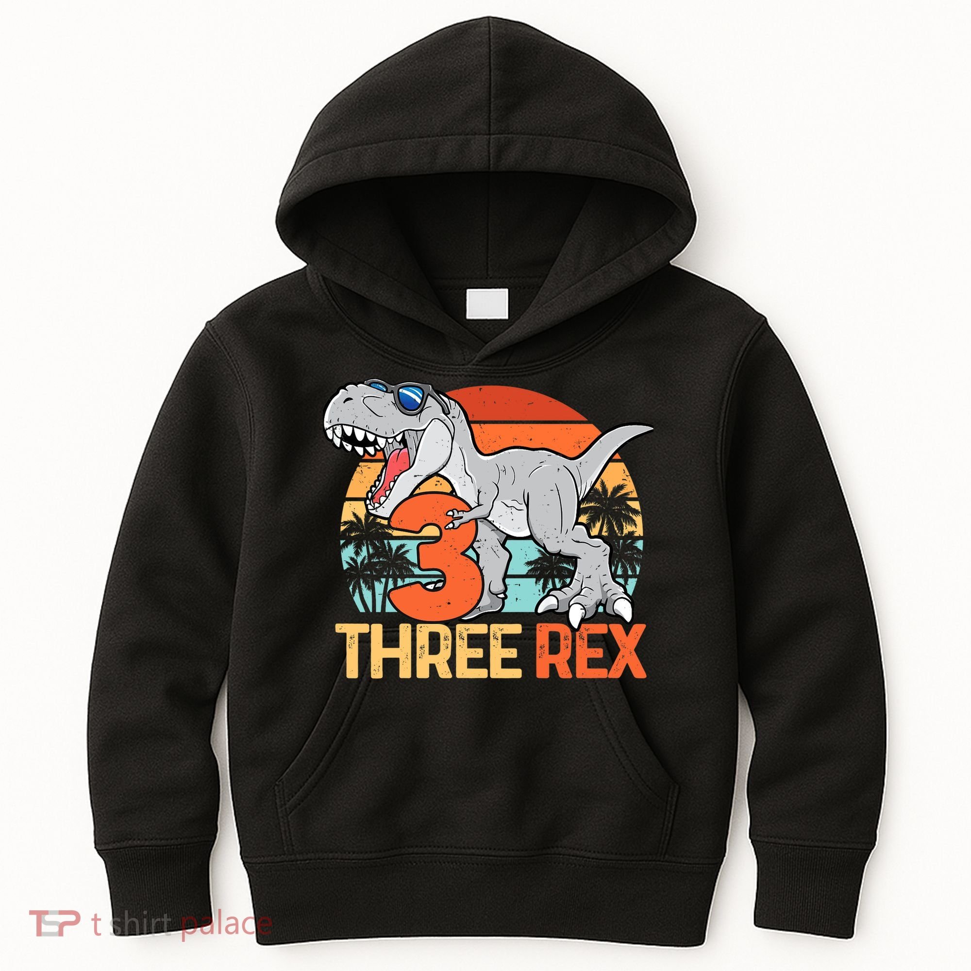 Boy Three Rex 3rd Birthday Third Dinosaur 3 Year Old Kids Hoodie