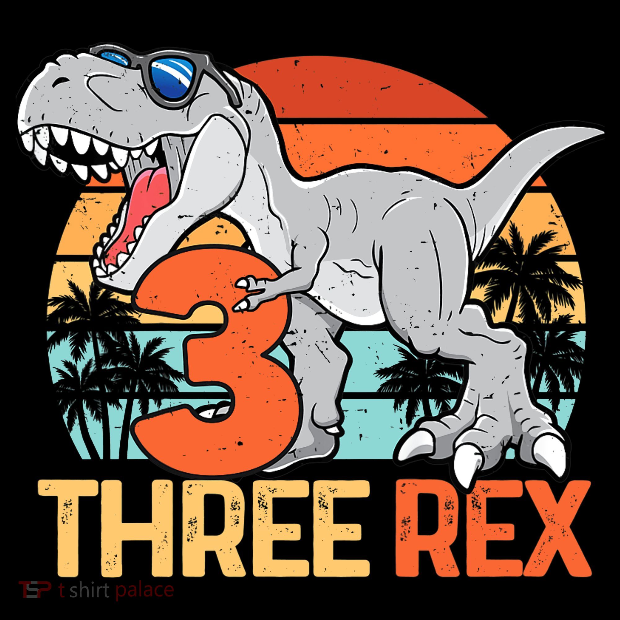 Boy Three Rex 3rd Birthday Third Dinosaur 3 Year Old Kids Long Sleeve Shirt