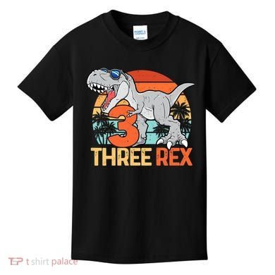 Boy Three Rex 3rd Birthday Third Dinosaur 3 Year Old Kids T-Shirt