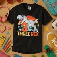 Boy Three Rex 3rd Birthday Third Dinosaur 3 Year Old Kids T-Shirt thumb 3