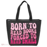 Born To Read Books Forced To Read Emails Groovy Reading  Tote Bag thumb 0