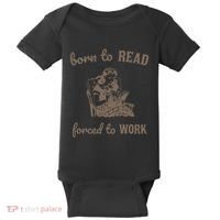 Born To Read Forced To Work Retro Baby Bodysuit thumb 0