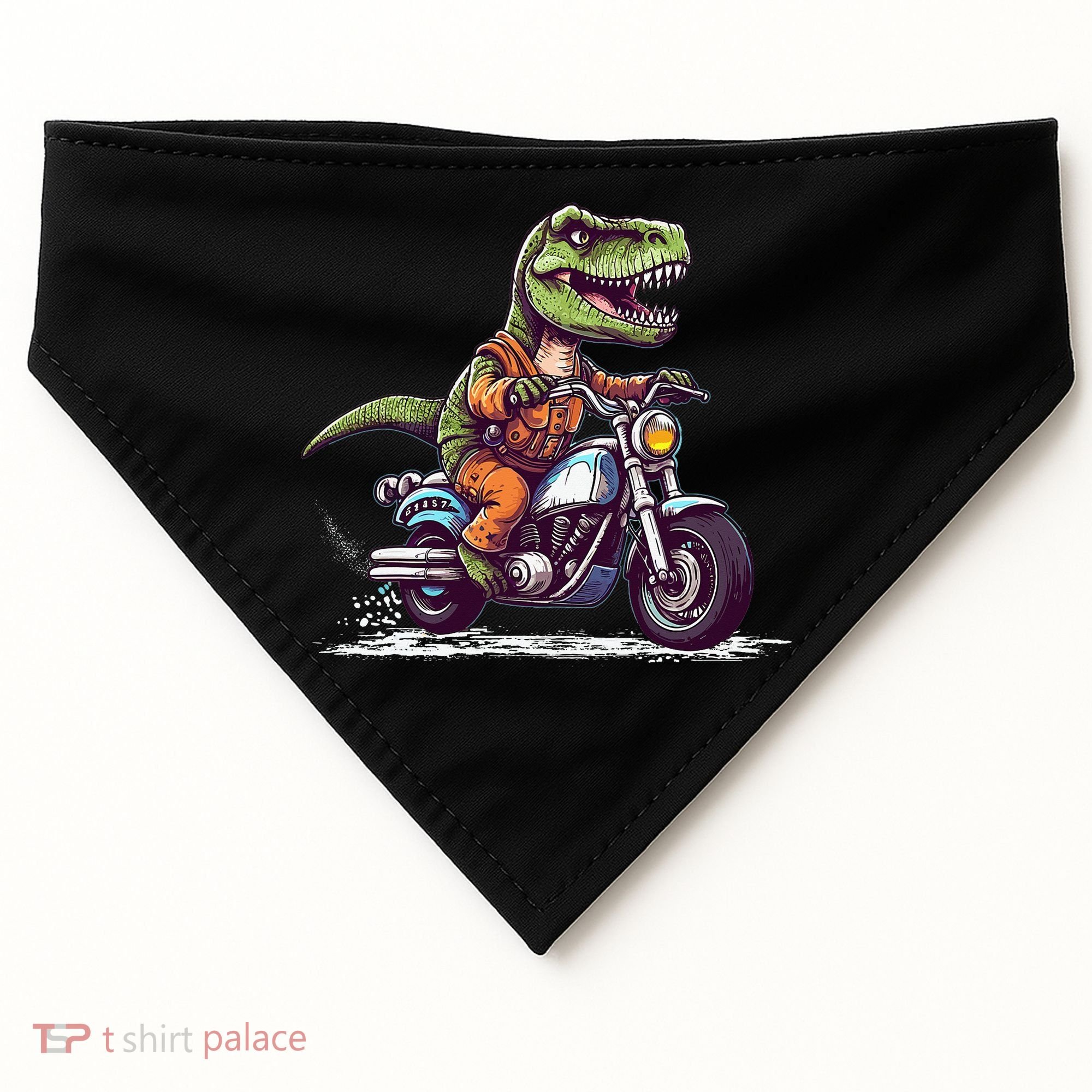 Biker T Rex On Motor Bike Dinosaur T Rex Riding Motorcycle USA-Made Doggie Bandana