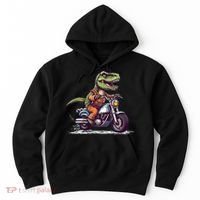 Biker T Rex On Motor Bike Dinosaur T Rex Riding Motorcycle Hoodie thumb 0