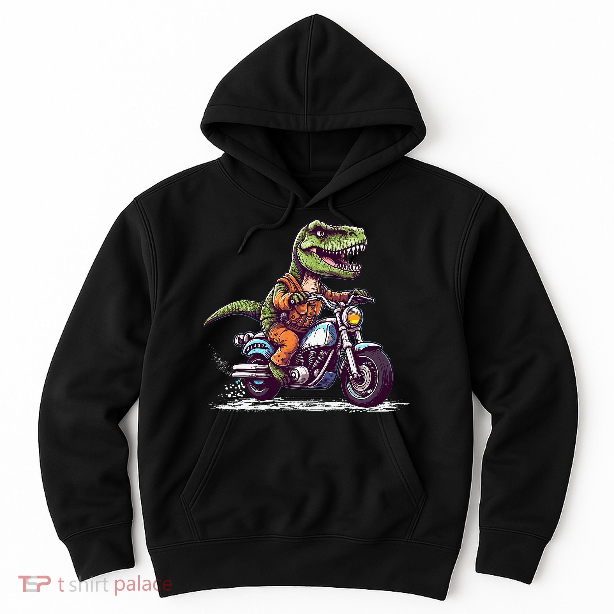 Biker T Rex On Motor Bike Dinosaur T Rex Riding Motorcycle Hoodie