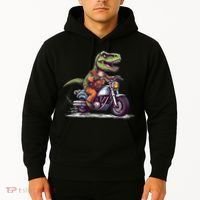 Biker T Rex On Motor Bike Dinosaur T Rex Riding Motorcycle Hoodie thumb 2