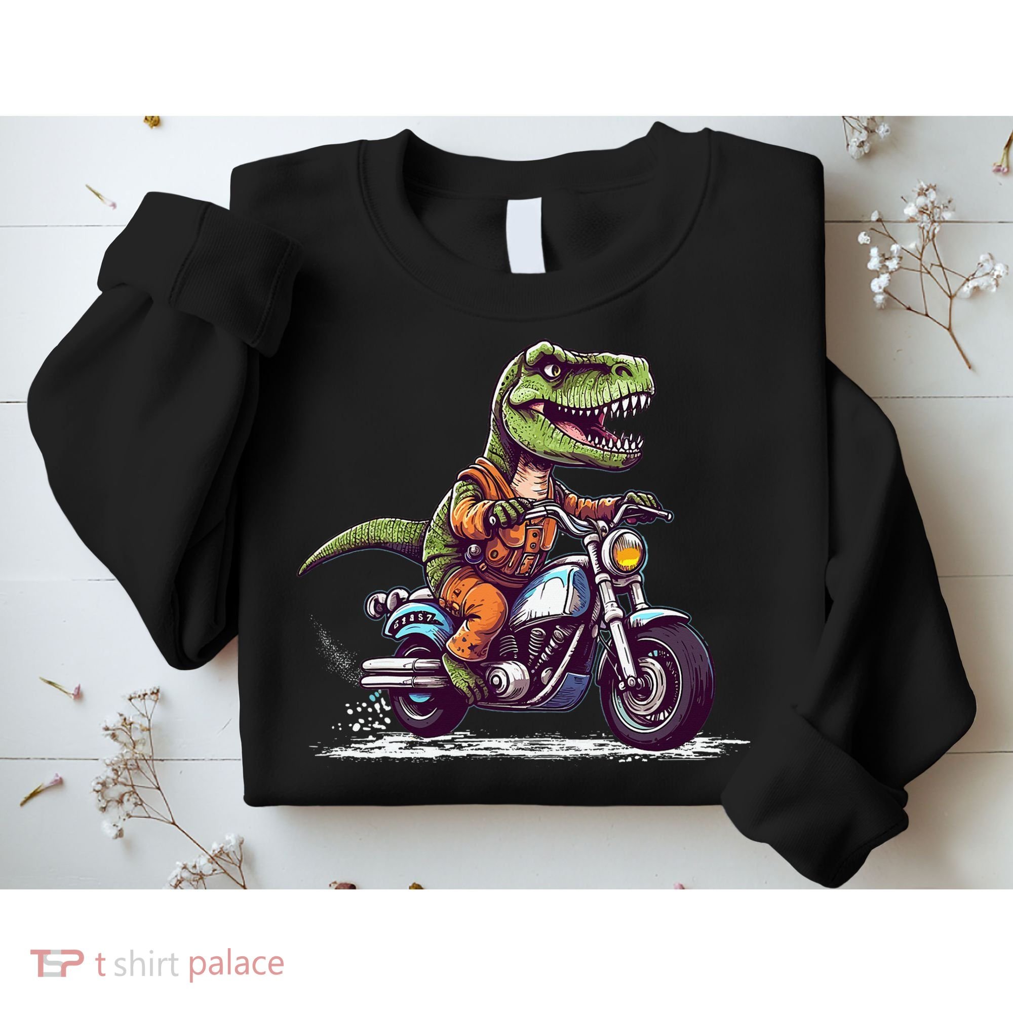 Biker T Rex On Motor Bike Dinosaur T Rex Riding Motorcycle Sweatshirt