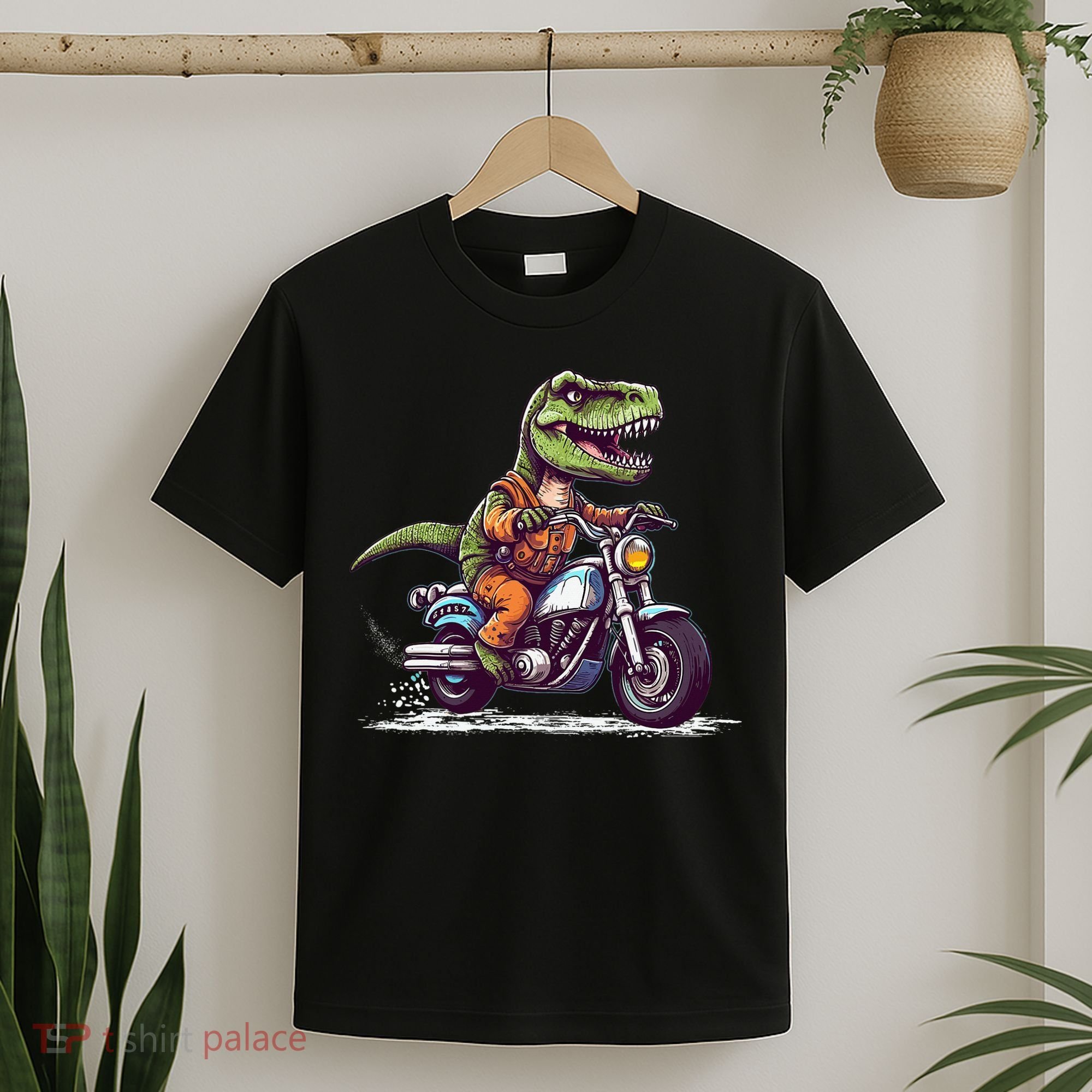 Biker T Rex On Motor Bike Dinosaur T Rex Riding Motorcycle T-Shirt
