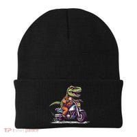 Biker T Rex On Motor Bike Dinosaur T Rex Riding Motorcycle Beanie thumb 0