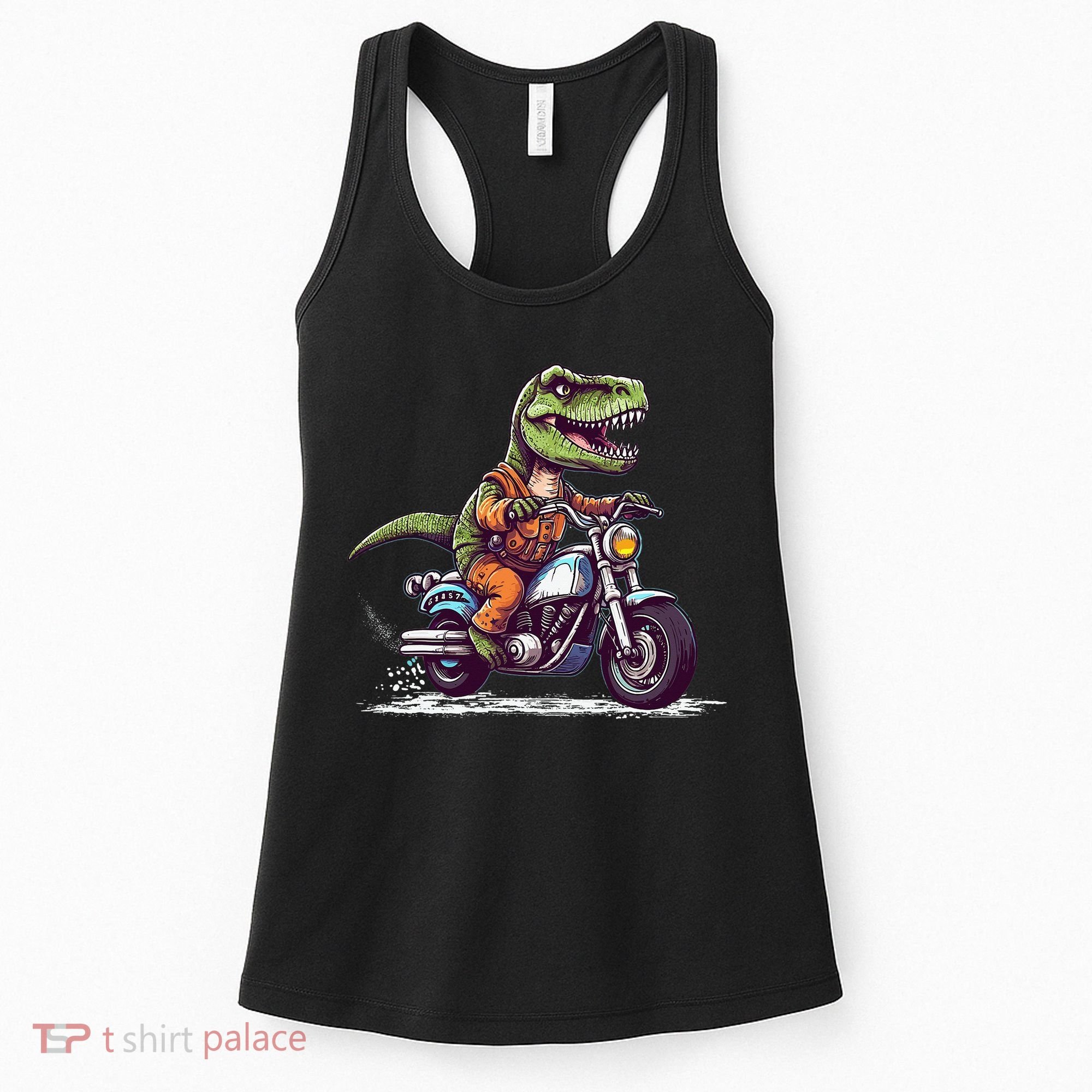 Biker T Rex On Motor Bike Dinosaur T Rex Riding Motorcycle Women's Tank Top