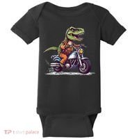 Biker T Rex On Motor Bike Dinosaur T Rex Riding Motorcycle Baby Bodysuit thumb 0