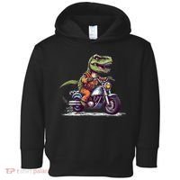 Biker T Rex On Motor Bike Dinosaur T Rex Riding Motorcycle Toddler Hoodie thumb 0