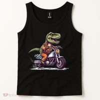 Biker T Rex On Motor Bike Dinosaur T Rex Riding Motorcycle Tank Top thumb 2
